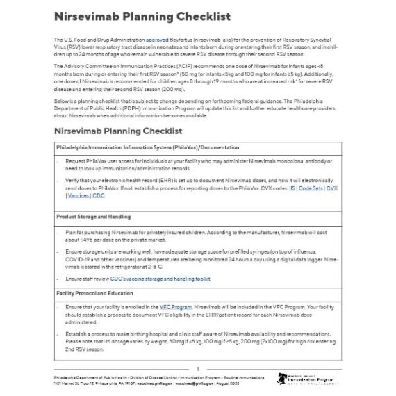 Nirsevimab Planning Checklist