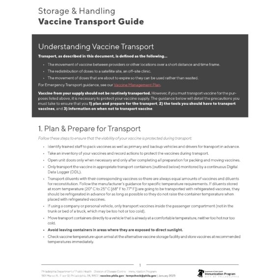 Planned vaccine transport guide