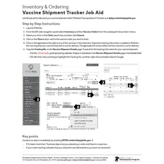 Shipment tracking job aid